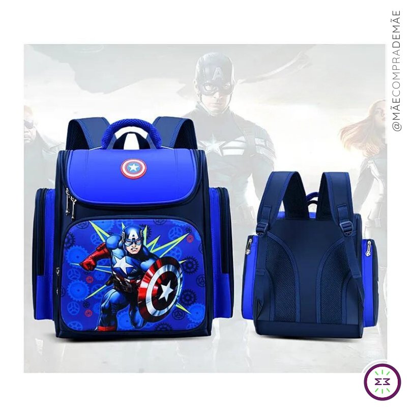 Mochila Escolar Super Heróis | Homem Aranha ou Capitão América - Mãe Compra De Mãe