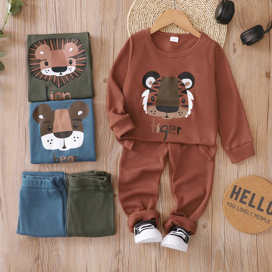 1-6 Anos Cj (2pcs) Calça + Blusa Meia Estação Zoo Animals