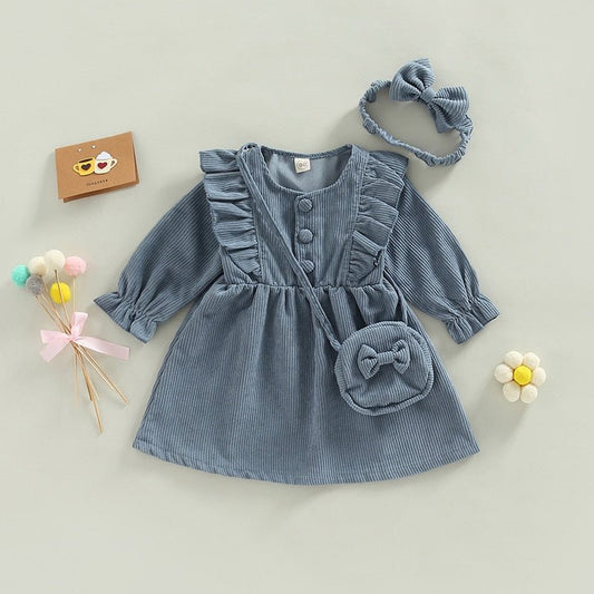 1-6 anos | Vestido Veludo + Acessórios (Bolsa e Bandana) #LookCompleto - Mãe Compra De Mãe