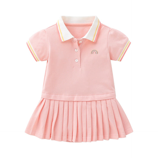 18M-7 anos | Vestido #Polo Plissado Rosa Arco Íris #Toddlers - Mãe Compra De Mãe