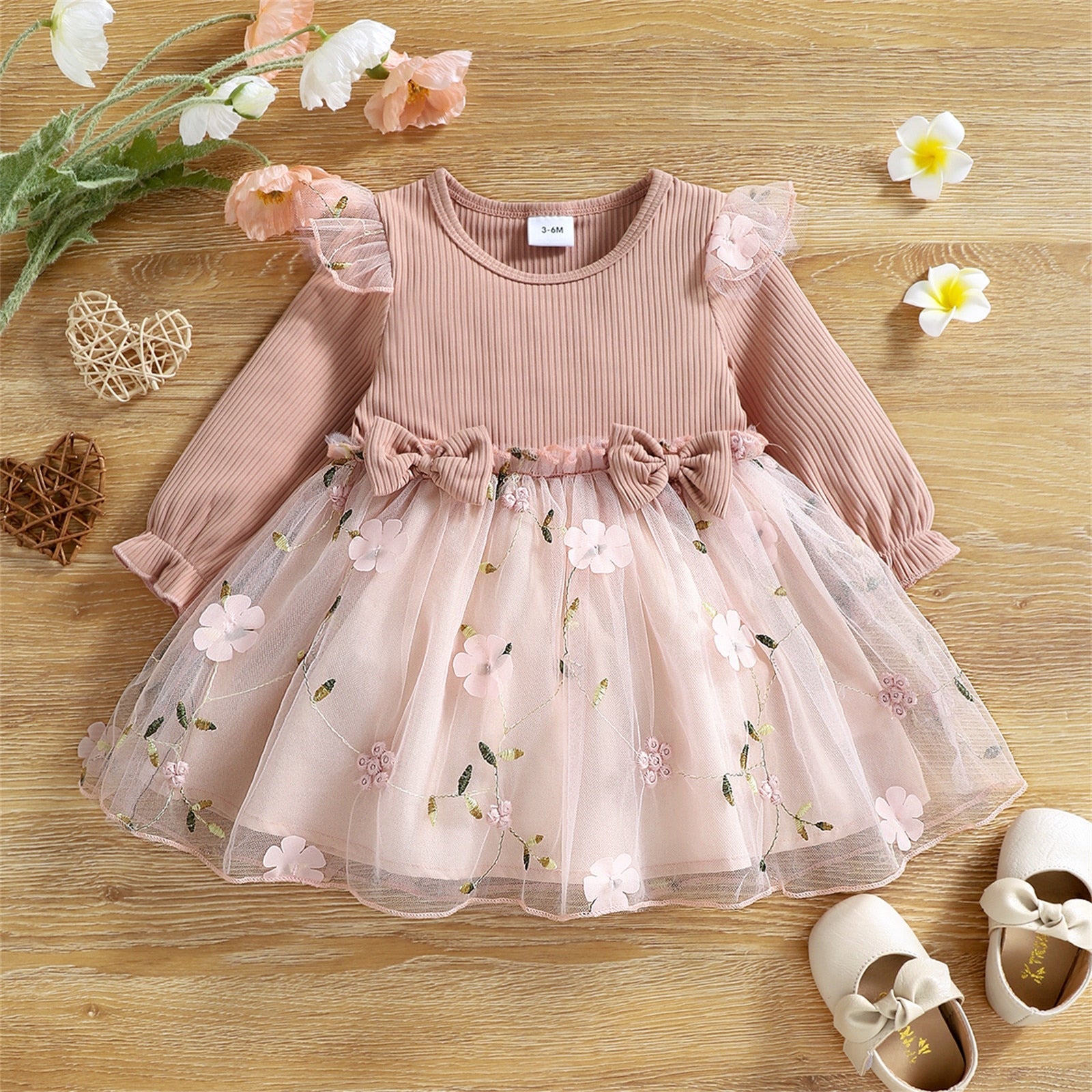 3M-3 anos | Vestido Infantil Rosa, Laços & Flores - Mãe Compra De Mãe