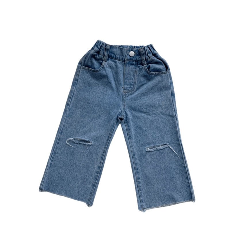 Calça Jeans Rasgada Reta Wide Leg Light Blue #meninas Tam: 1-6 anos - Mãe Compra De Mãe