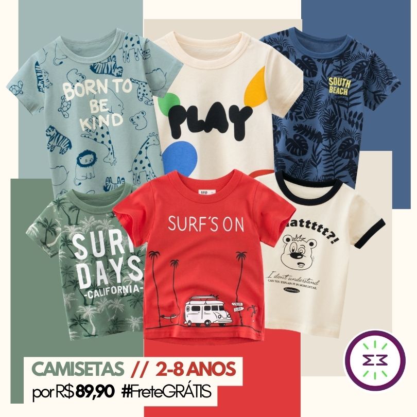 Camisetas de Algodão Infantil (2-8 anos) +de 15 Estampas Super Descoladas - Mãe Compra De Mãe