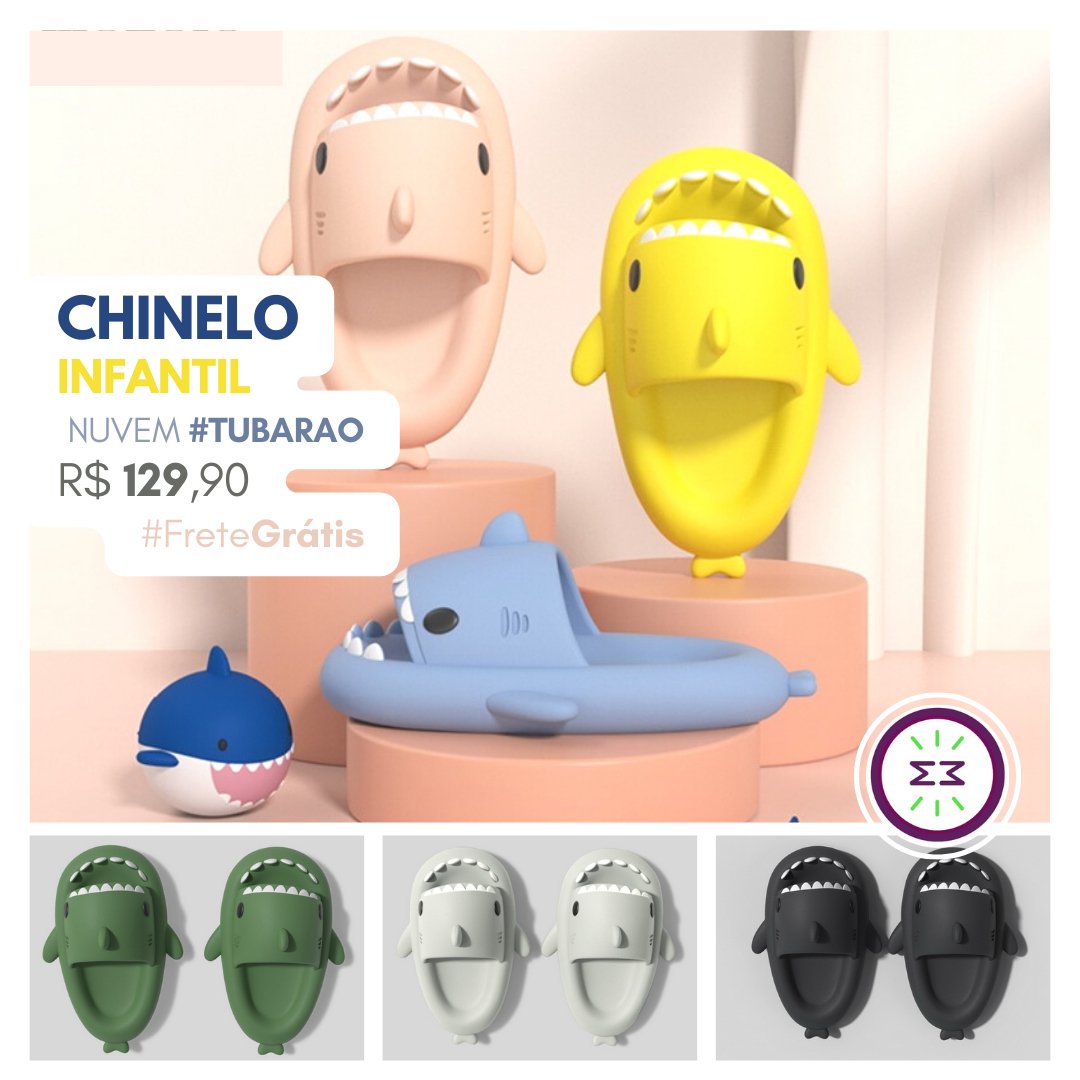 Chinelo Infantil Nuvem Tubarão - Mãe Compra De Mãe