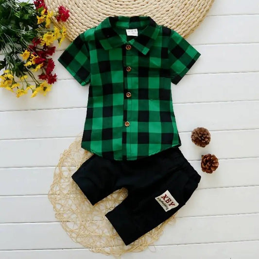 Cj. 2pçs Camisa Xadrez + Bermuda #LookCasual | Tam: 1-5 anos - Mãe Compra De Mãe