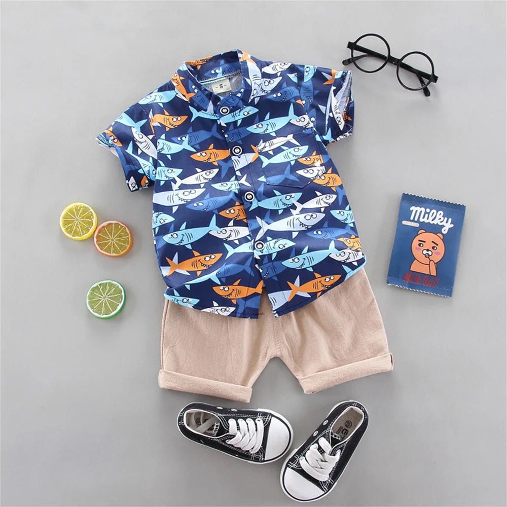 Cj. 2(pcs) #LittleSharks Camisa e Shorts Tam: 6-36 meses #meninos - Mãe Compra De Mãe