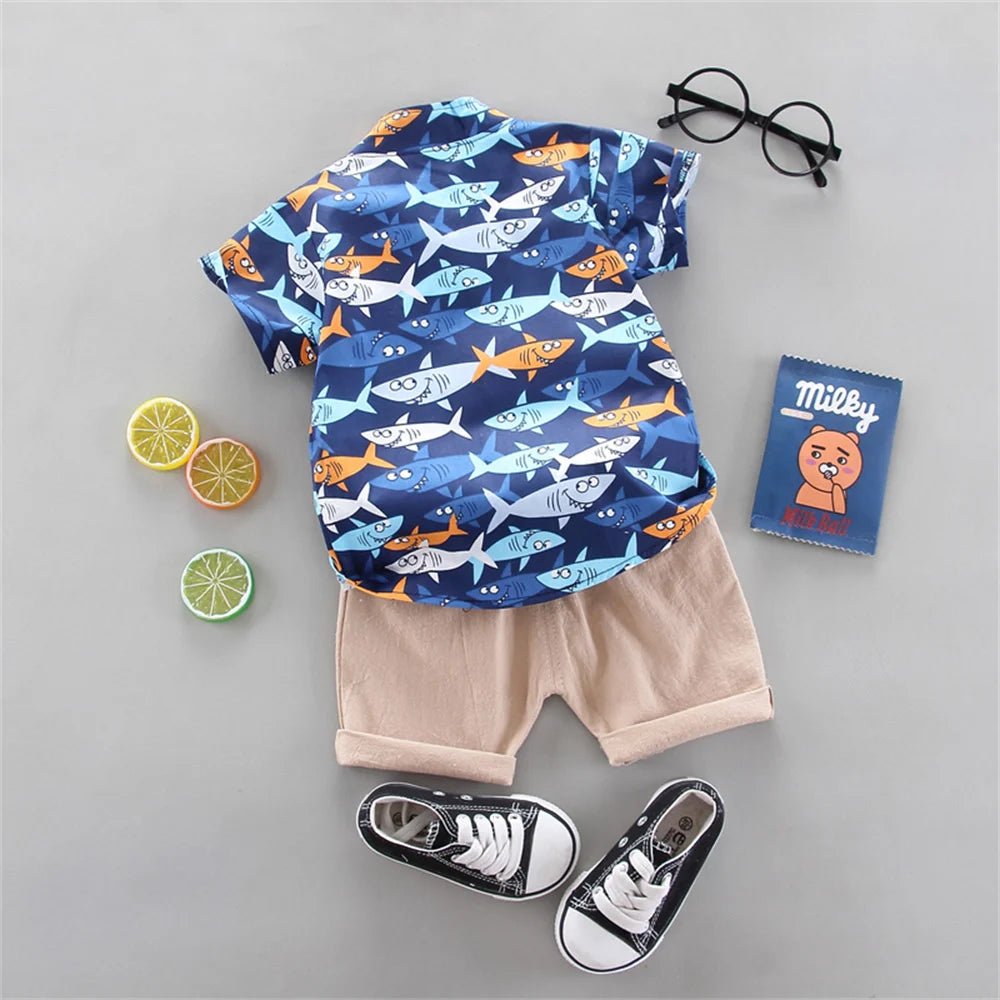 Cj. 2(pcs) #LittleSharks Camisa e Shorts Tam: 6-36 meses #meninos - Mãe Compra De Mãe