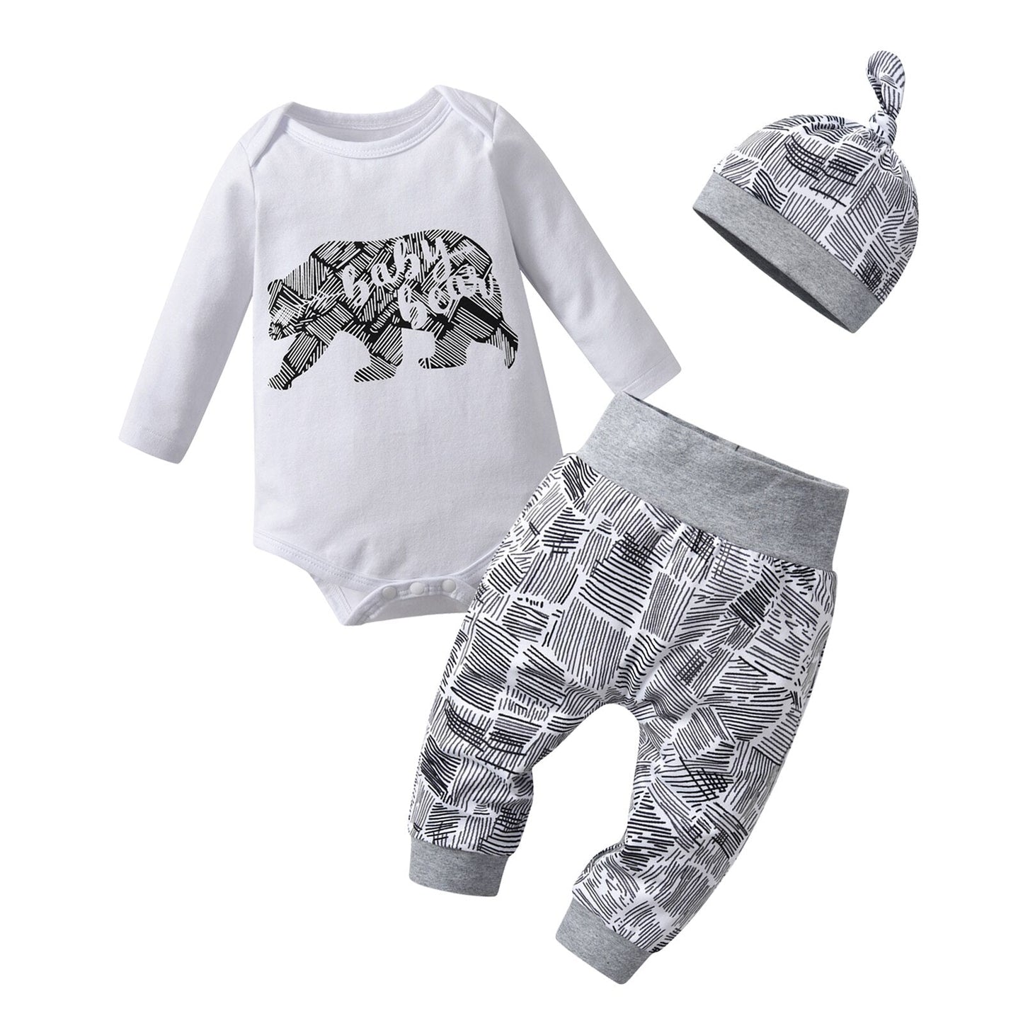 Cj. 3 Peças Bebê #Inverno: Body Manga Longa + Calça + Touca - Mãe Compra De Mãe