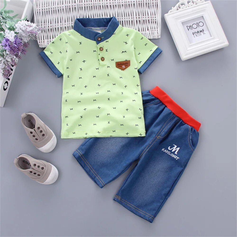 Cj. Enrico (2pcs) Bermuda Jeans + Camisa Polo Tam: 7M-3 anos - Mãe Compra De Mãe