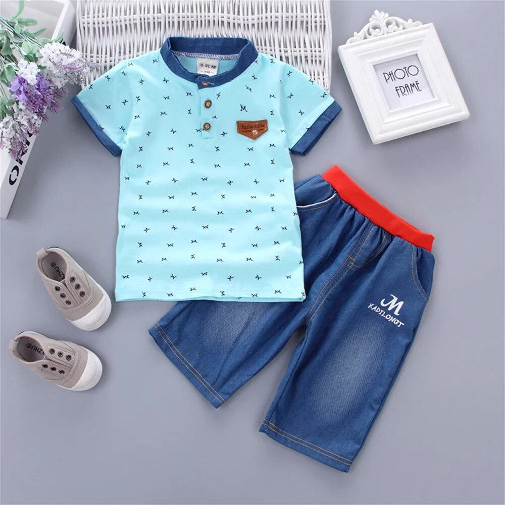 Cj. Enrico (2pcs) Bermuda Jeans + Camisa Polo Tam: 7M-3 anos - Mãe Compra De Mãe