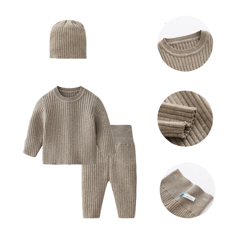 Conjunto 3 Peças (Calça + Suéter + Gorro) em Tricot - Tam 3 meses até 3 anos - #Outono #Inverno - Mãe Compra De Mãe