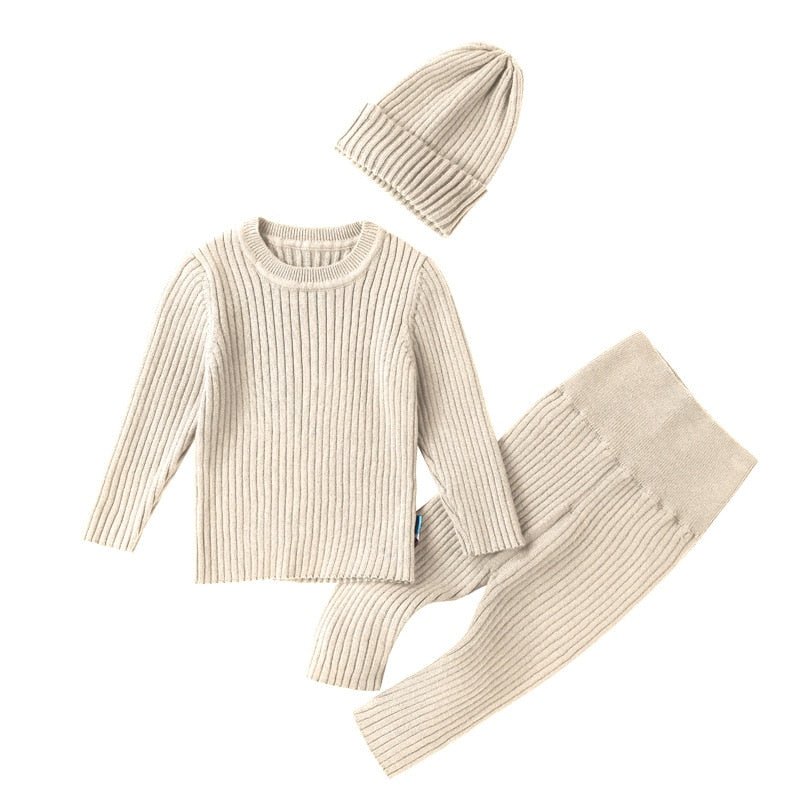 Conjunto 3 Peças (Calça + Suéter + Gorro) em Tricot - Tam 3 meses até 3 anos - #Outono #Inverno - Mãe Compra De Mãe