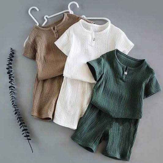 Conjunto em Linho 2pc Shorts + Camiseta Bebê #toddlers - Mãe Compra De Mãe