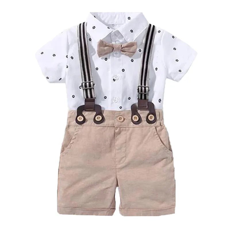 Conjunto Infantil Menino 4 Peças: Shorts + Body + Suspensório + Boina - Mãe Compra De Mãe