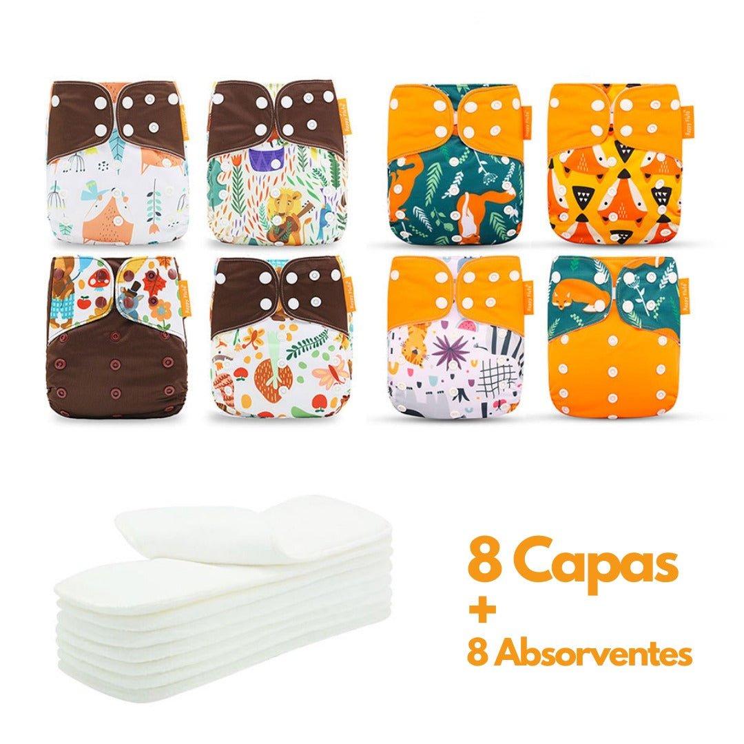 Kit de Fraldas Ecológicas Essencial ( 8 Capas + 8 Absorventes) - Mãe Compra De Mãe