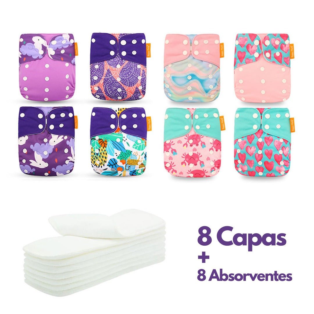 Kit de Fraldas Ecológicas Essencial ( 8 Capas + 8 Absorventes) - Mãe Compra De Mãe