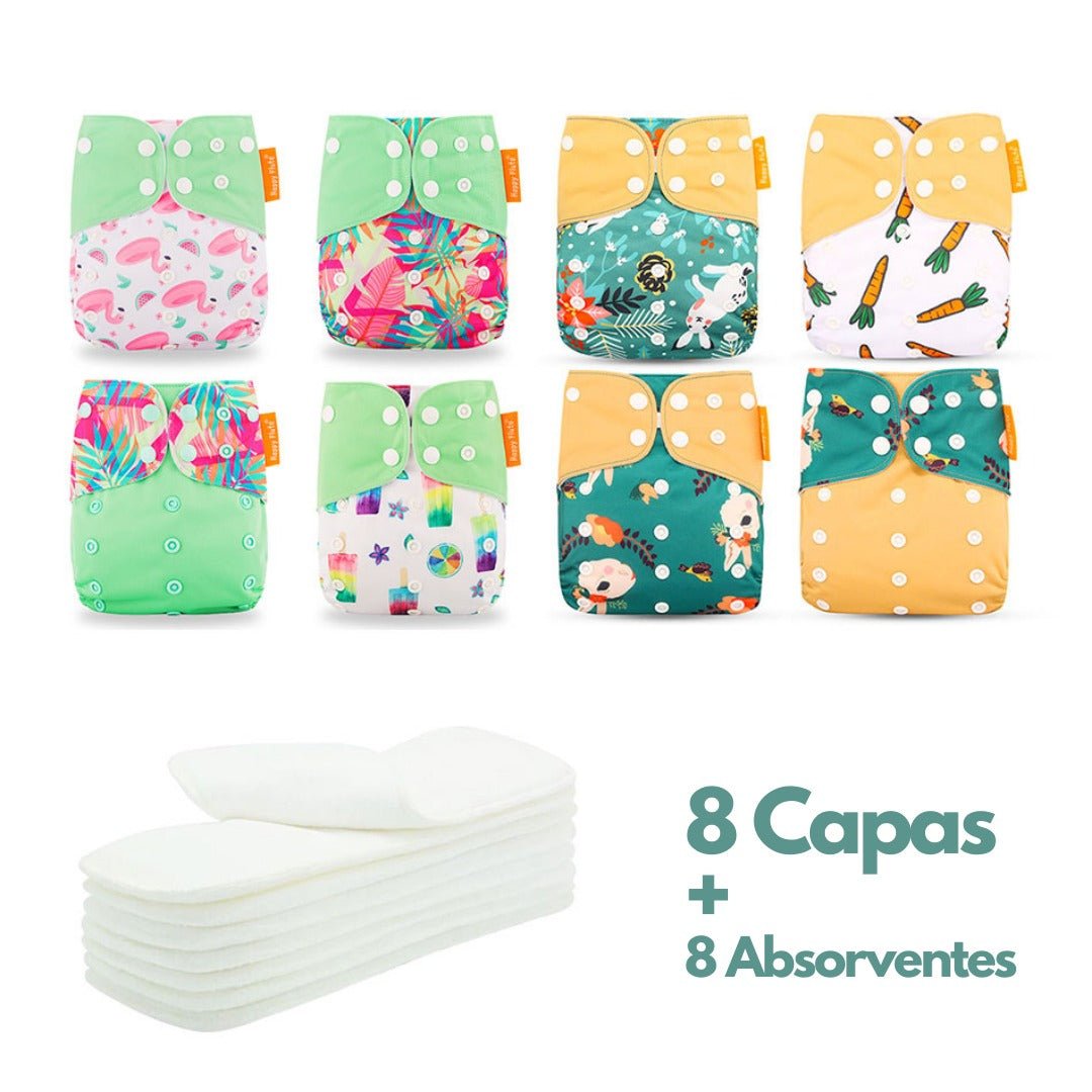 Kit de Fraldas Ecológicas Essencial ( 8 Capas + 8 Absorventes) - Mãe Compra De Mãe