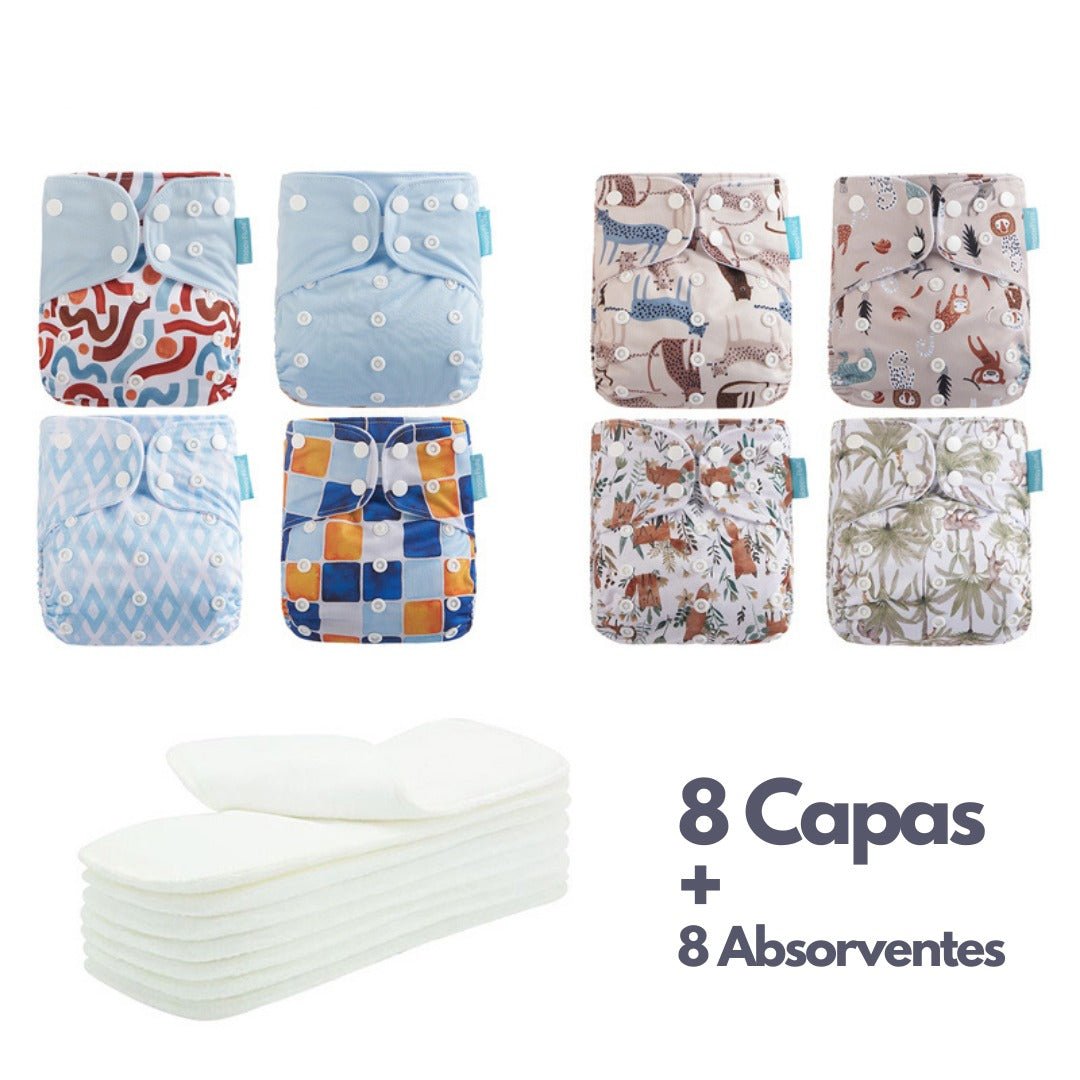 Kit de Fraldas Ecológicas Essencial ( 8 Capas + 8 Absorventes) - Mãe Compra De Mãe