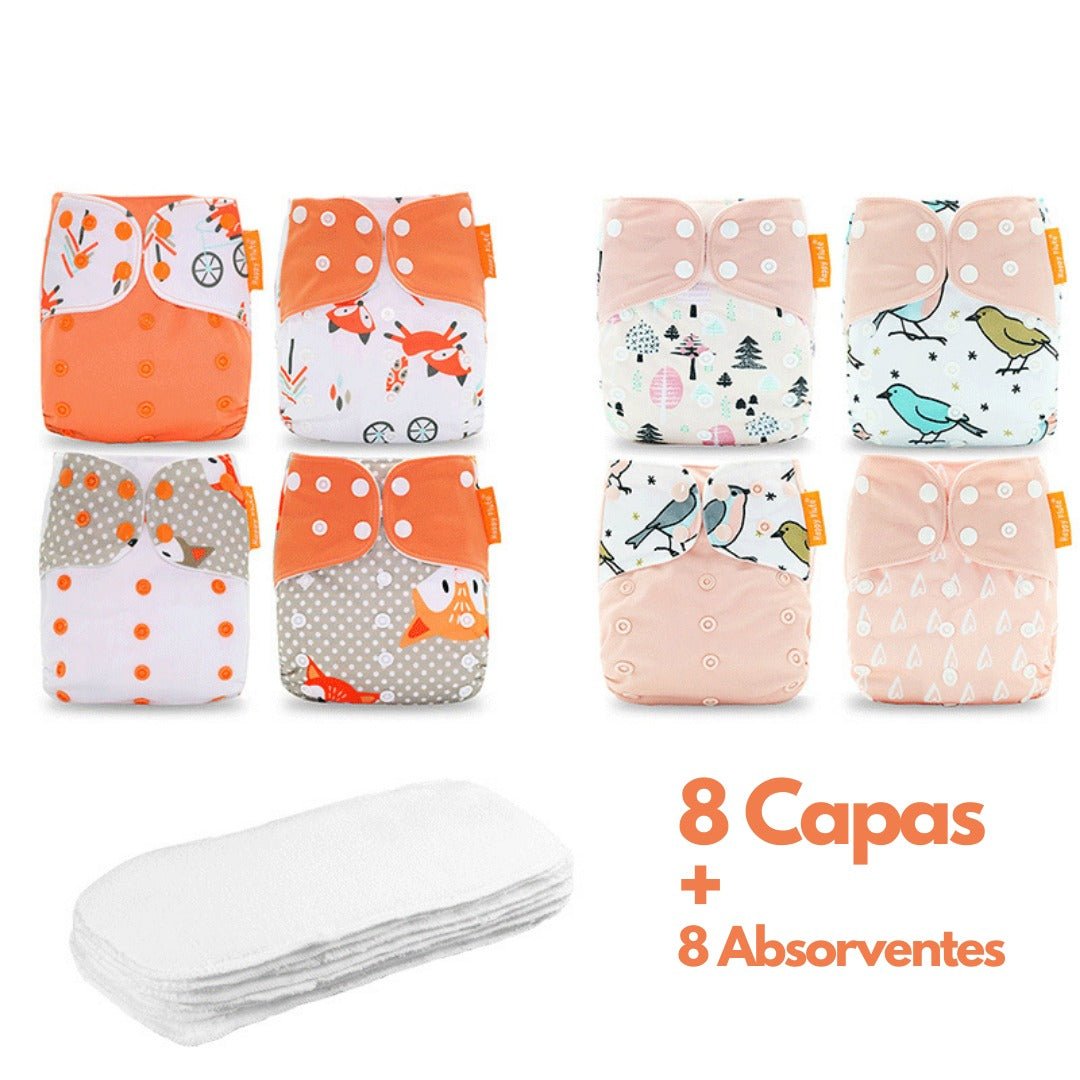 Kit de Fraldas Ecológicas Essencial ( 8 Capas + 8 Absorventes) - Mãe Compra De Mãe