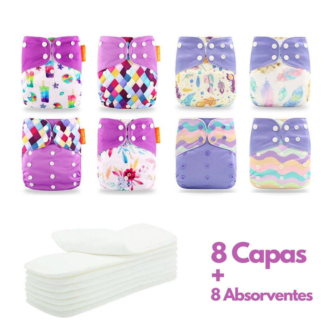 Kit de Fraldas Ecológicas Essencial ( 8 Capas + 8 Absorventes) - Mãe Compra De Mãe