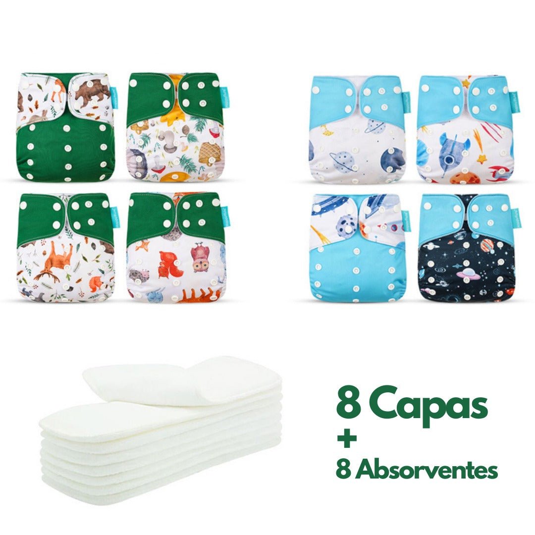 Kit de Fraldas Ecológicas Essencial ( 8 Capas + 8 Absorventes) - Mãe Compra De Mãe