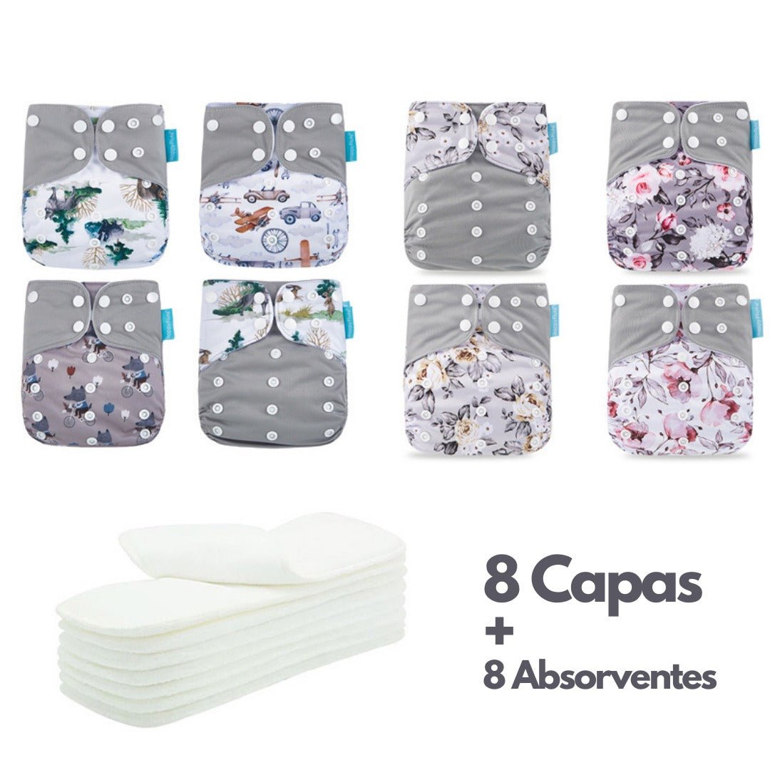 Kit de Fraldas Ecológicas Essencial ( 8 Capas + 8 Absorventes) - Mãe Compra De Mãe