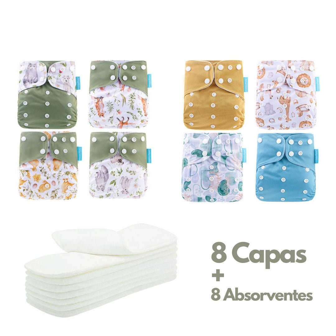 Kit de Fraldas Ecológicas Essencial ( 8 Capas + 8 Absorventes) - Mãe Compra De Mãe