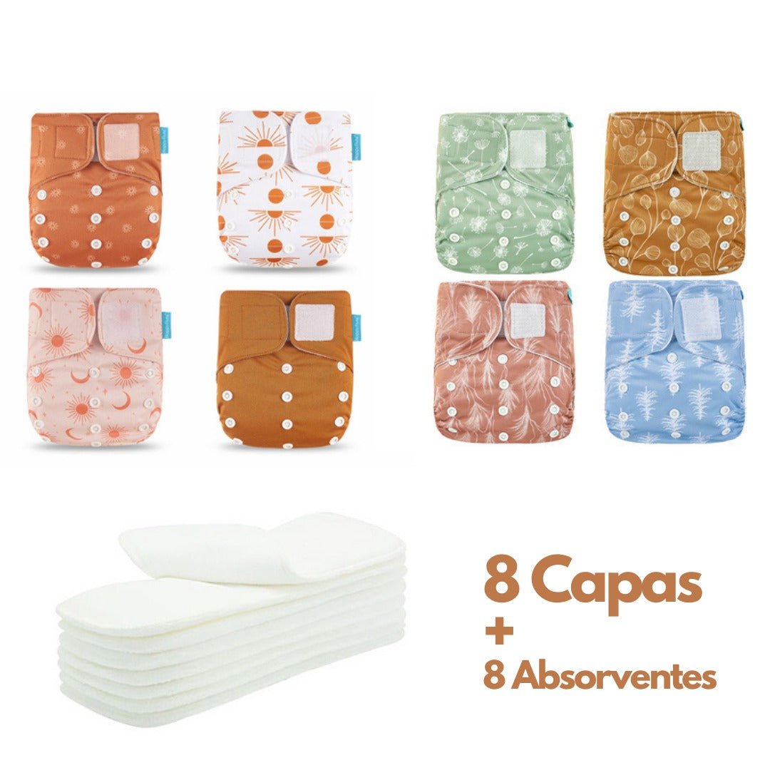 Kit de Fraldas Ecológicas Essencial ( 8 Capas + 8 Absorventes) - Mãe Compra De Mãe