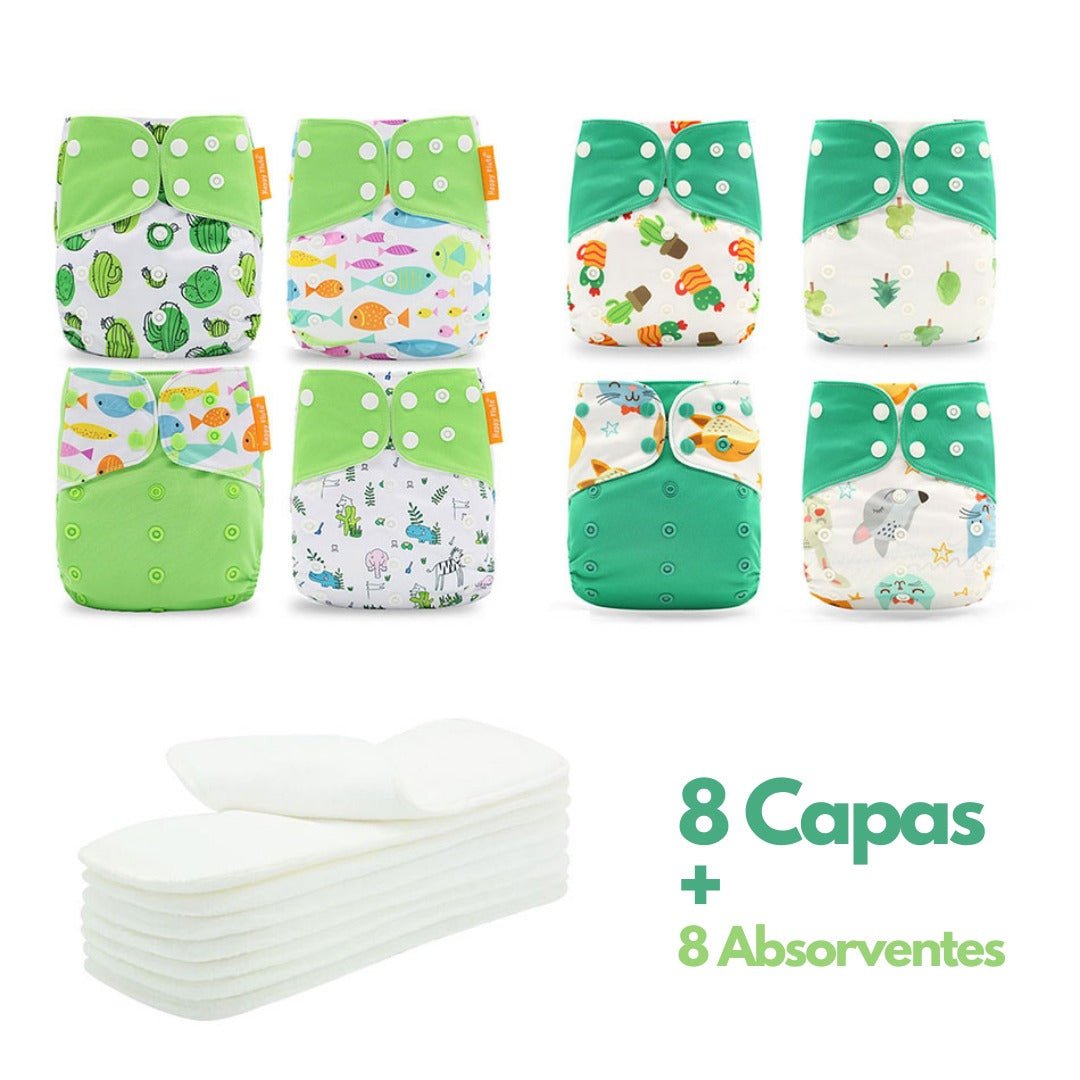 Kit de Fraldas Ecológicas Essencial ( 8 Capas + 8 Absorventes) - Mãe Compra De Mãe