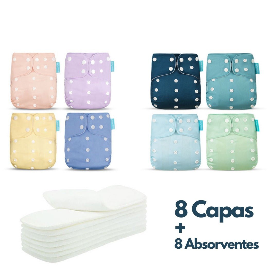 Kit de Fraldas Ecológicas Essencial ( 8 Capas + 8 Absorventes) - Mãe Compra De Mãe