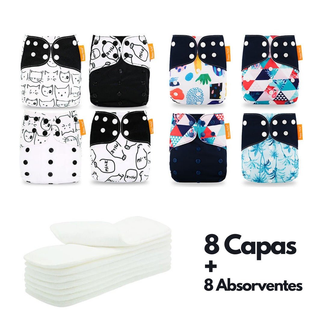 Kit de Fraldas Ecológicas Essencial ( 8 Capas + 8 Absorventes) - Mãe Compra De Mãe