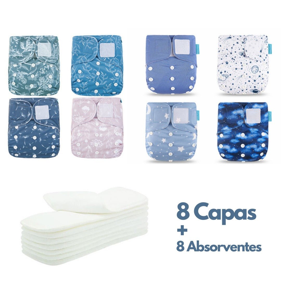 Kit de Fraldas Ecológicas Essencial ( 8 Capas + 8 Absorventes) - Mãe Compra De Mãe