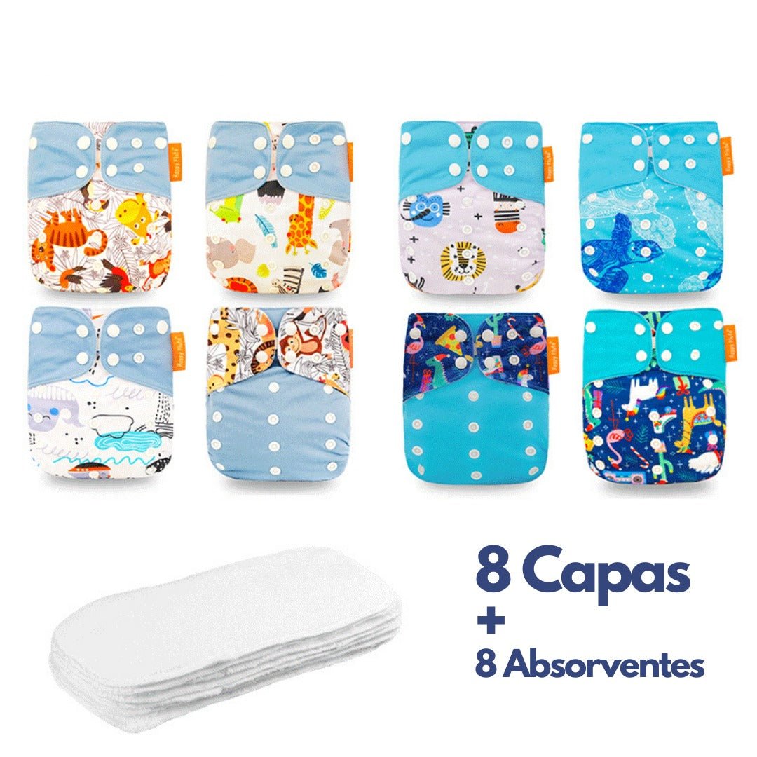 Kit de Fraldas Ecológicas Essencial ( 8 Capas + 8 Absorventes) - Mãe Compra De Mãe