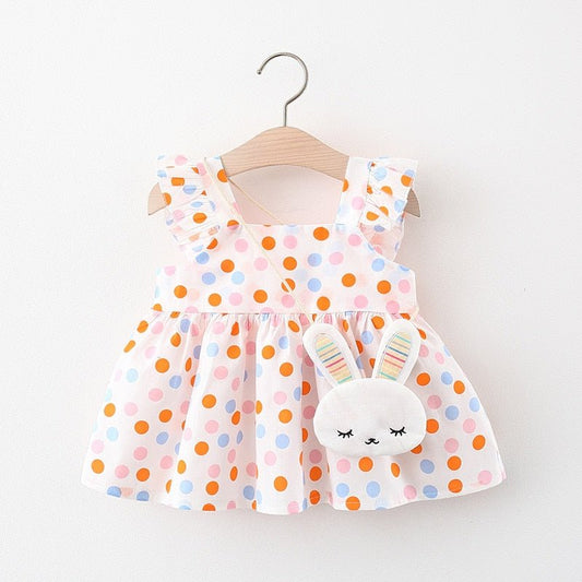 #Look Bebê 2Pcs | Vestido Dots + Bolsa Coelhinho | Tam: 9M - 3 anos - Mãe Compra De Mãe