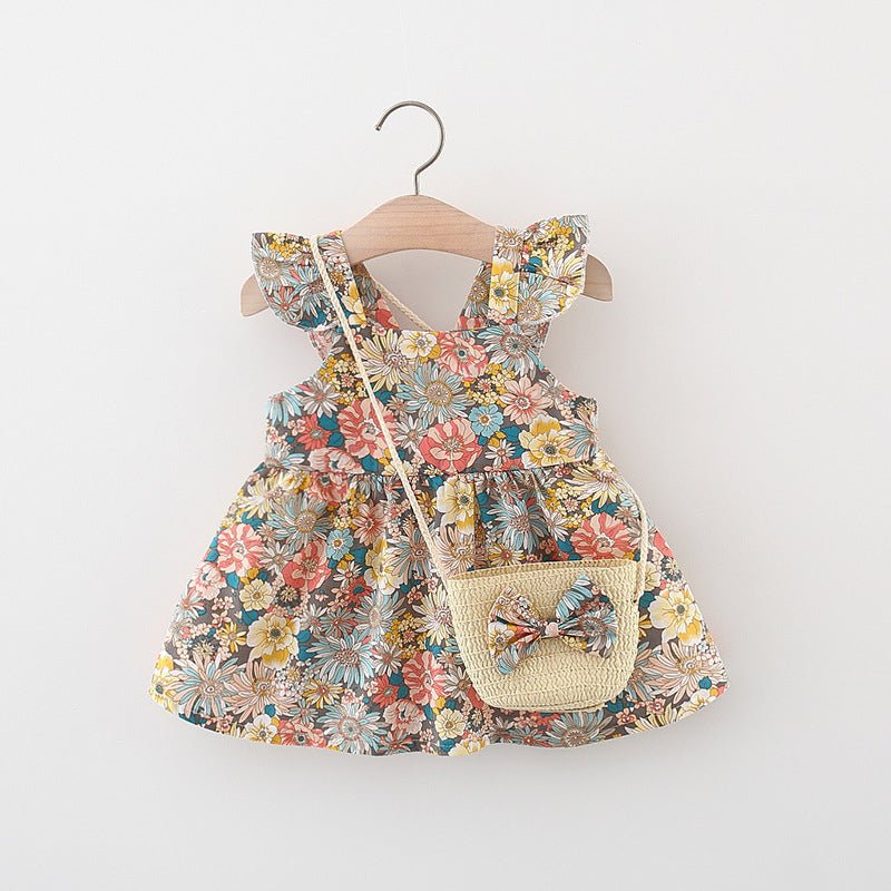 #Look Bebê 2Pcs | Vestido Floral + Bolsa | Tam: 9M - 3 anos - Mãe Compra De Mãe