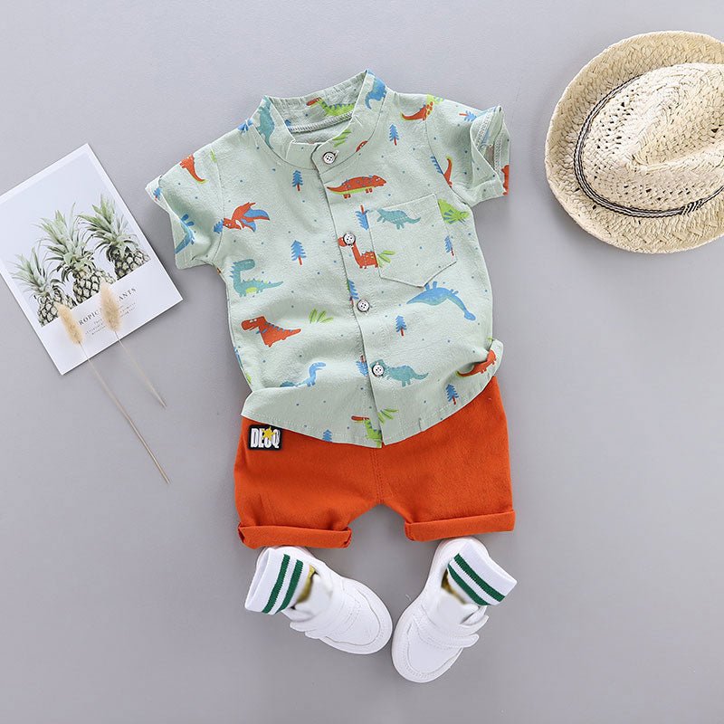 #NEW Cj. Camisa e Bermuda Dino #MãeDeMenino Tam: RN-3 anos - Mãe Compra De Mãe