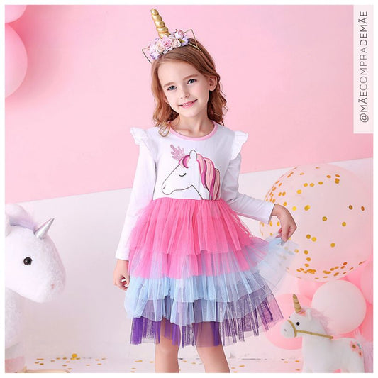 Vestido de Aniversário Tema #Unicórnio - Tam 2 a 8 Anos - Mãe Compra De Mãe