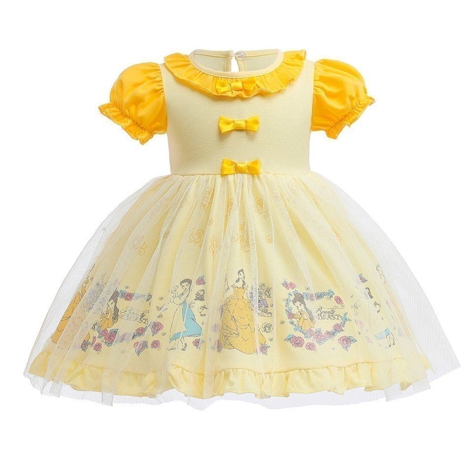 Vestido Fantasia Princesas Rapunzel, Bela, Elza, Branca de Neve e Mais! - Mãe Compra De Mãe