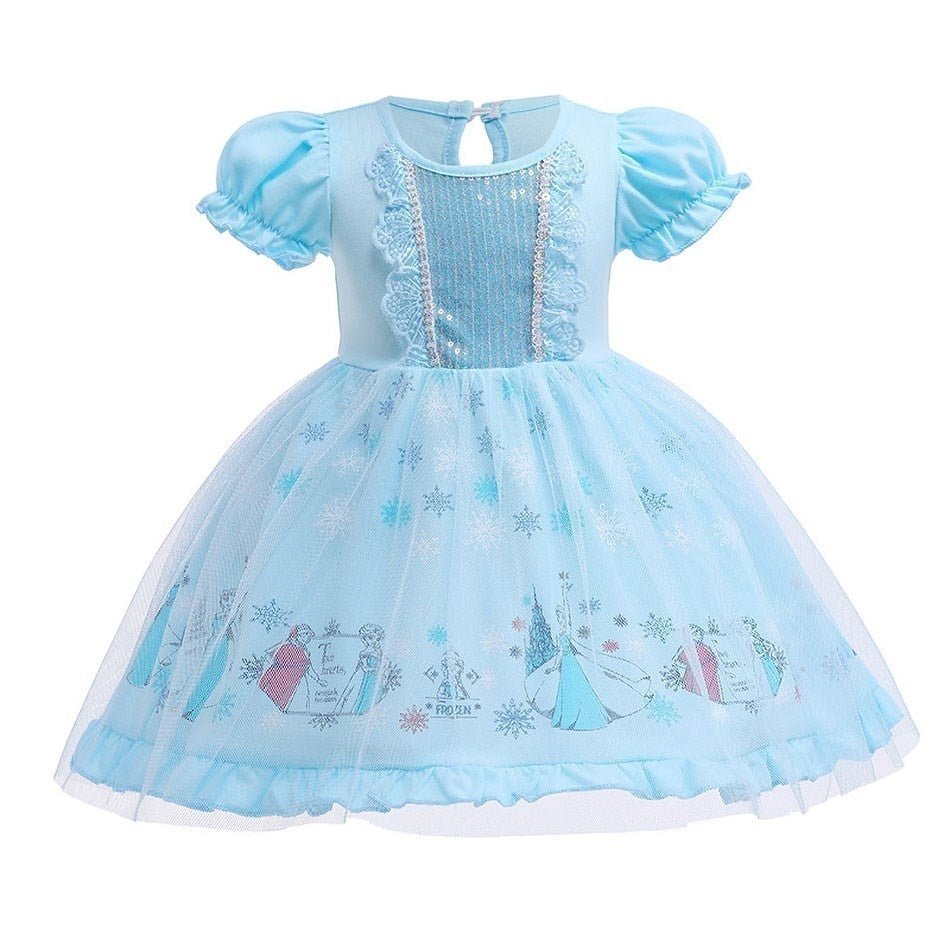 Vestido Fantasia Princesas Rapunzel, Bela, Elza, Branca de Neve e Mais! - Mãe Compra De Mãe