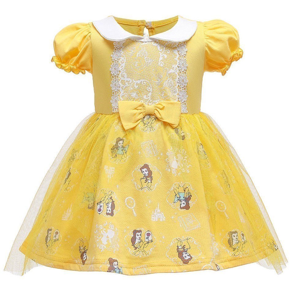 Vestido Fantasia Princesas Rapunzel, Bela, Elza, Branca de Neve e Mais! - Mãe Compra De Mãe