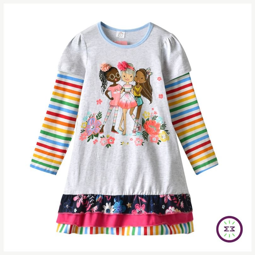 Vestido Infantil 100% Algodão Manga Longa - Mãe Compra De Mãe