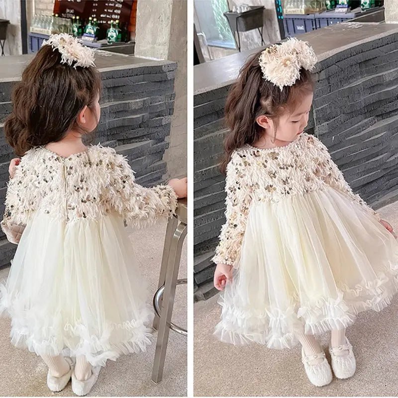 Vestido Infantil de Festa Manga Longa Cream - Tam 2 a 6 Anos - Mãe Compra De Mãe