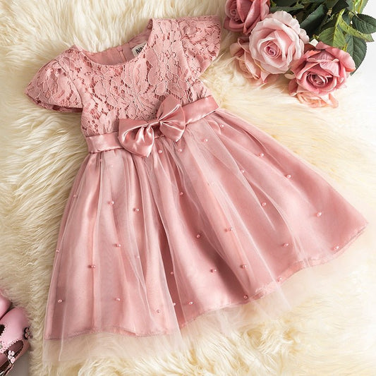 Vestido Infantil de Festa Rose Laço, Renda e Detalhes Pérolas - Mãe Compra De Mãe